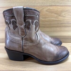 Stetson Western Ankle Boot Womens 6‎ Rustic Brown Zipper Block Heel Festival